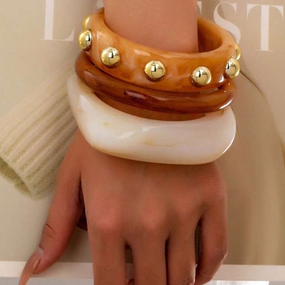 Resin Gold and Brown Bangle Set - Picture 1 of 4